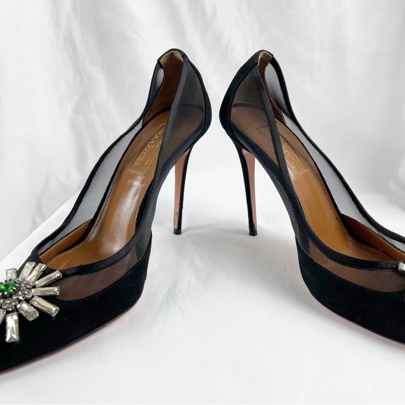 Aquazzura x Naty Abascal Kimiyah Suede Leather Crystal Heels Black EU 39 - Picture 5 of 12